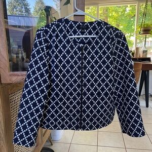 Ann Taylor Geo Diamond Zip Jacket Blazer Office Career | Navy Blue | Size 10